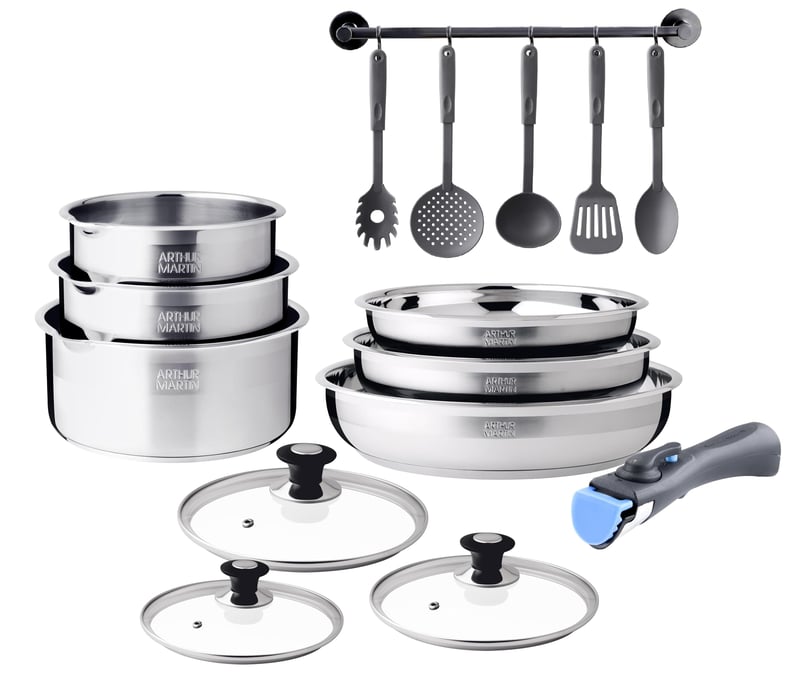 Arthur Martin 5535 Set kuhinjskog posuđa od nehrđajućeg čelika, 15 dijelova, Inox, 26 cm