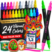 Set 24 Markere Acrilice cu Două Capete Artistro, Vârf Rotund și Vârf Fin pentru Piatră, Sticlă, Lemn și Textile 1