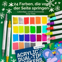 Set 24 Markere Acrilice cu Două Capete Artistro, Vârf Rotund și Vârf Fin pentru Piatră, Sticlă, Lemn și Textile 2
