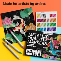 ARTISTRO Súprava 24 metalických akrylových popisovačov – Dvojitý hrot: štetcový a tenký – Na textil, kameň, sklo, drevo – Brush + Fine Metallic 4