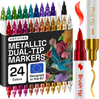 ARTISTRO Súprava 24 metalických akrylových popisovačov – Dvojitý hrot: štetcový a tenký – Na textil, kameň, sklo, drevo – Brush + Fine Metallic 1