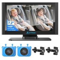 Artman Baba Autokamera pre 2 deti, 7,2-palcový duálny HD 1440P IPS dotykový displej s rozdelenou obrazovkou, infračervené nočné videnie a 360° otáčanie, pre všetky autá 1