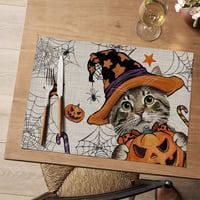 Artoid Mode Halloween macska boszorkánykalap tök mintás PVC asztal alátét készlet 4 db nem csúszós hőálló konyhai dekoráció 2