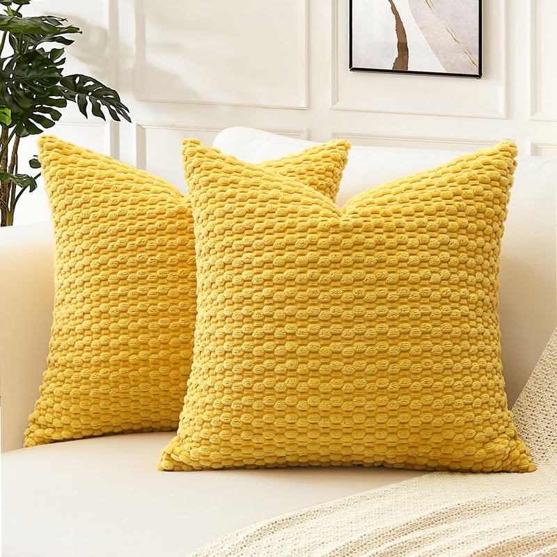Artscope Menčestrová obliečka na vankúš 60x60 cm s geometrickým vzorom, žltá, sada 2 kusov, mäkký poťah na vankúš na pohovku do obývačky, spálne, kancelárie