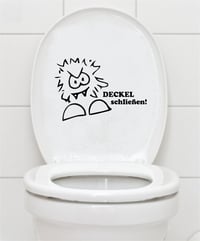 Autocolant pentru toaletă Artstickers B412 "DECKEL schließen" (Închideți capacul), 16x23 cm, alb, autocolant decorativ pentru baie 1