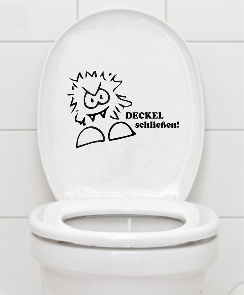 Autocolant pentru toaletă Artstickers B412 "DECKEL schließen" (Închideți capacul), 16x23 cm, alb, autocolant decorativ pentru baie