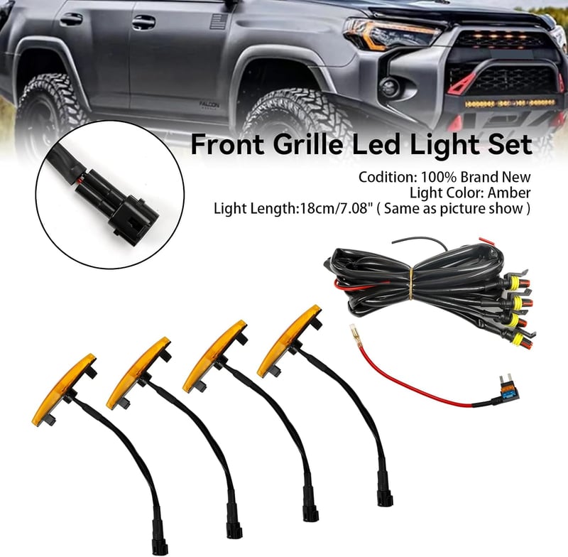 Artudatech LED hűtőrács fények borostyán színben Toyota 4Runner TRD Pro 2014-2019, autó grill világítás készlet
