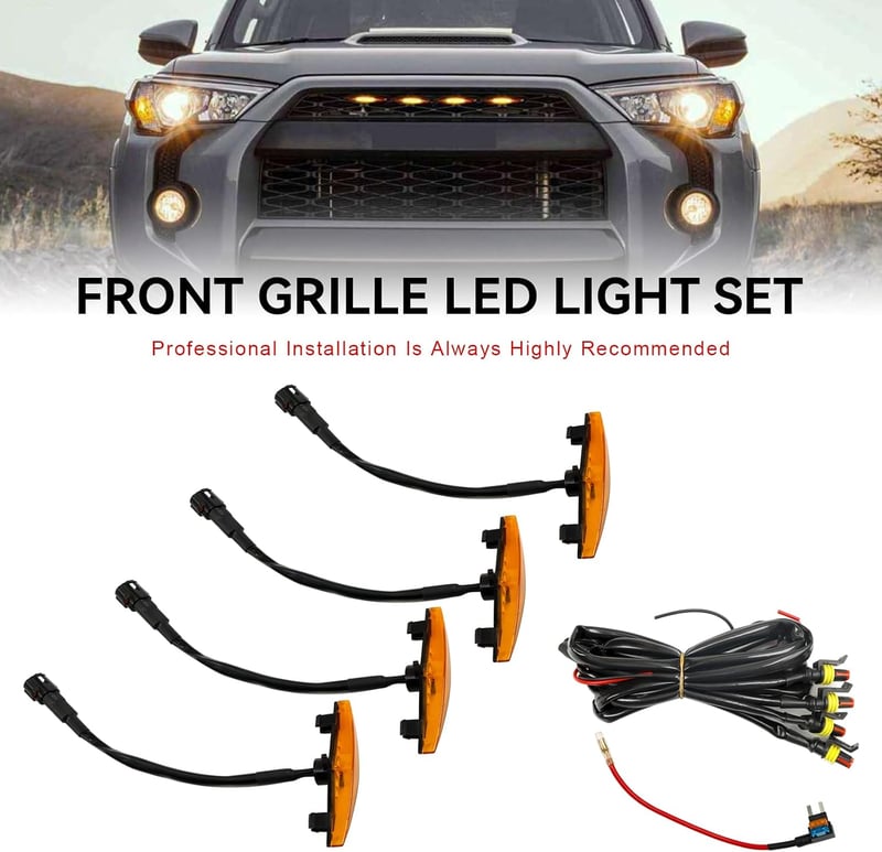 Artudatech LED hűtőrács fények borostyán színben Toyota 4Runner TRD Pro 2014-2019, autó grill világítás készlet
