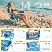 ARURU sklopiva stolica za plažu s visokim sjedištem, ruksak stolica za kampiranje, podesiva u 5 položaja, s torbom za hlađenje i držačem za čaše, plava 6