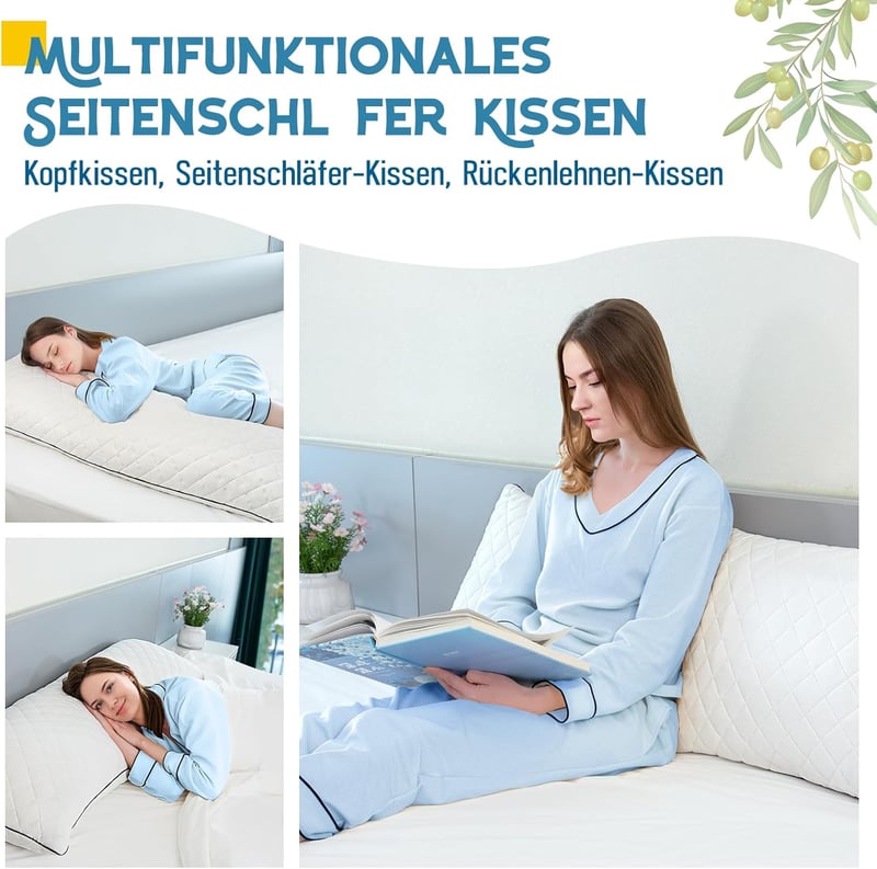 AS AWESLING testpárna felnőtteknek, 160x50 cm memóriahabos oldalsó alvópárna fehér huzattal - 160 x 50 cm, White Memory Foam