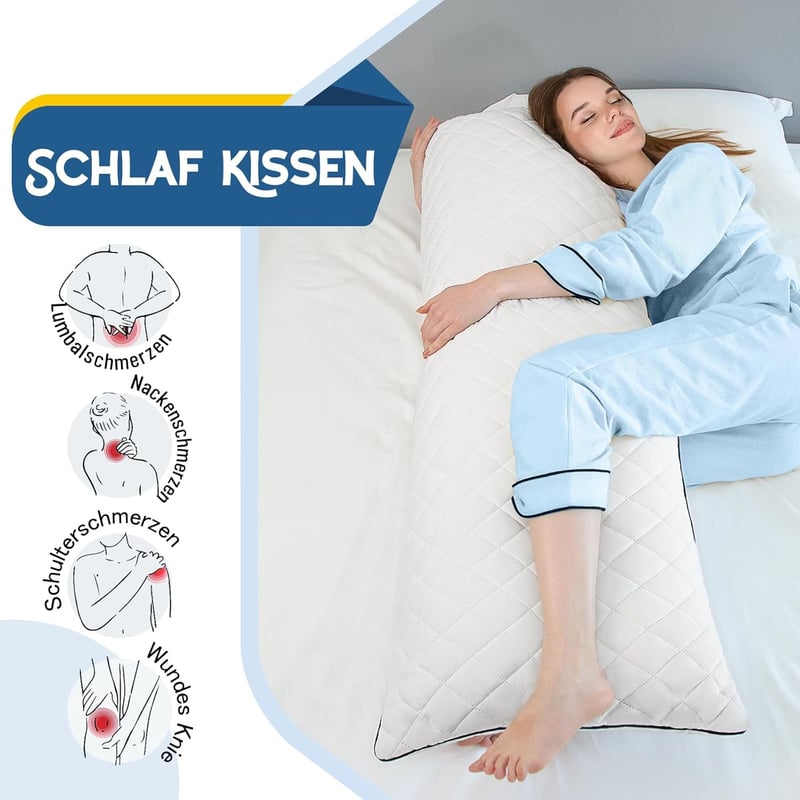 AS AWESLING testpárna felnőtteknek, 160x50 cm memóriahabos oldalsó alvópárna fehér huzattal - 160 x 50 cm, White Memory Foam