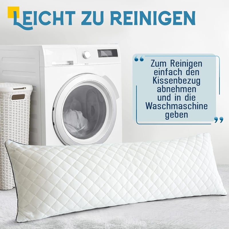 AS AWESLING testpárna felnőtteknek, 160x50 cm memóriahabos oldalsó alvópárna fehér huzattal - 160 x 50 cm, White Memory Foam