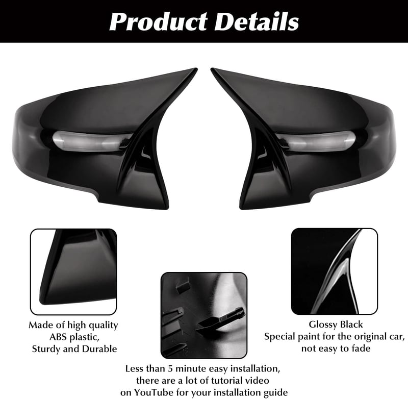 Asasytal BMW Tükörborítás - Fényes Fekete ABS Műanyag Visszapillantó Tükör Burkolat F20 F21 F22 F30 F32 X1 E84 i3 M2 F87 Modellekhez - 1 Pár