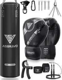 ASBRAVO 120 cm-es PU Boxzsák Szett Felnőtteknek - 12 oz Kesztyűvel, MMA, Muay Thai és Kickbox Edzéshez, Otthoni Edzőterembe (Töltetlen) 1