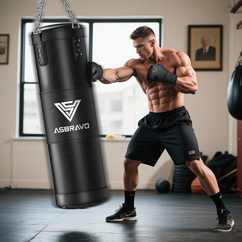 ASBRAVO 120 cm Ütőzsák szett 12 oz boxkesztyűvel MMA karate kickboxing edzéshez