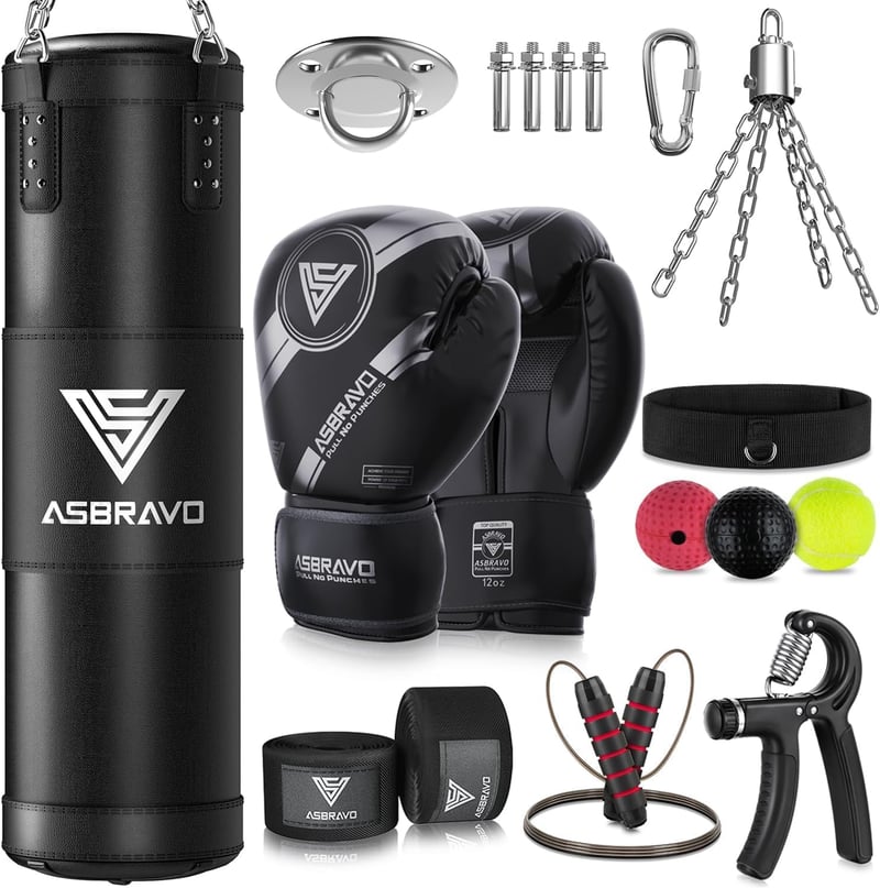 ASBRAVO 120 cm Ütőzsák szett 12 oz boxkesztyűvel MMA karate kickboxing edzéshez