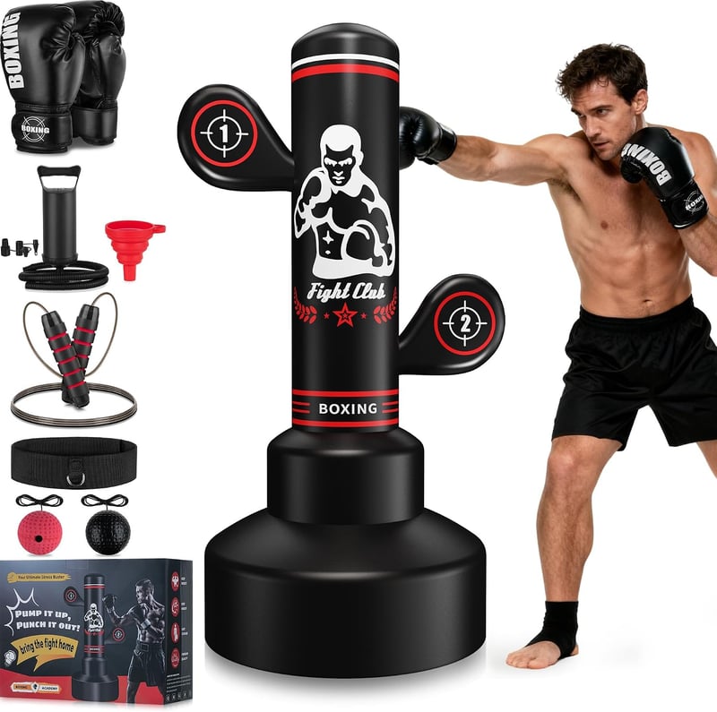 ASBRAVO 180 cm-es állózsák felnőtteknek és gyerekeknek, felfújható ütőzsák boxozáshoz és MMA edzéshez
