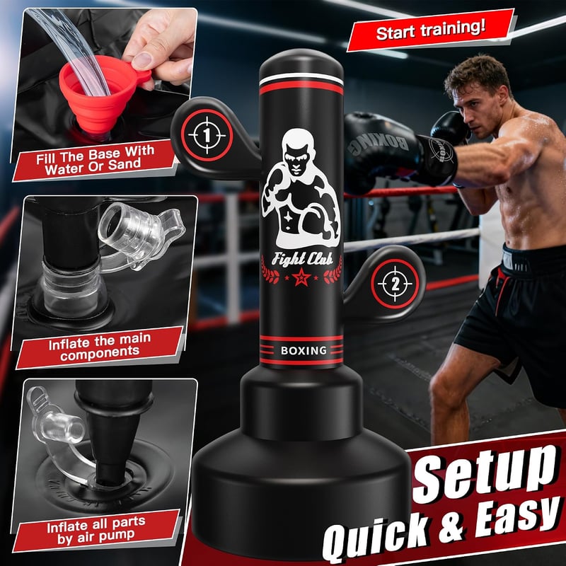 ASBRAVO 180 cm-es állózsák felnőtteknek és gyerekeknek, felfújható ütőzsák boxozáshoz és MMA edzéshez