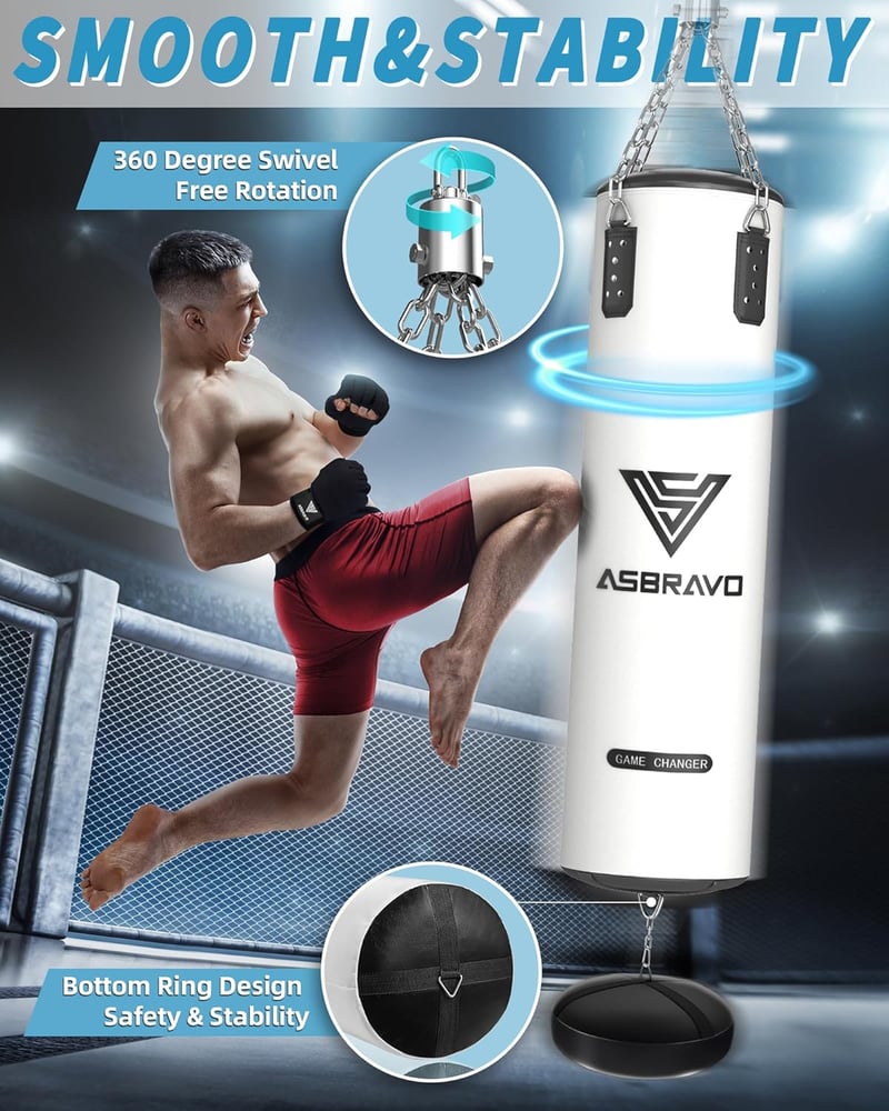 ASBRAVO 4 lábas nehéz ütőzsák szett 12 oz kesztyűvel MMA Muay Thai edzéshez - White