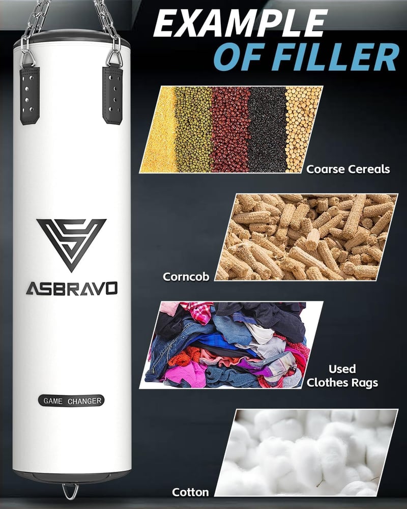 ASBRAVO 4 lábas nehéz ütőzsák szett 12 oz kesztyűvel MMA Muay Thai edzéshez - White