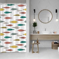 ASDCXZ Kúpeľňový sprchový záves s farebným vzorom morských rýb 120 x 200 cm, vodeodolný polyester, odolný voči plesniam, s 8 háčikmi 1