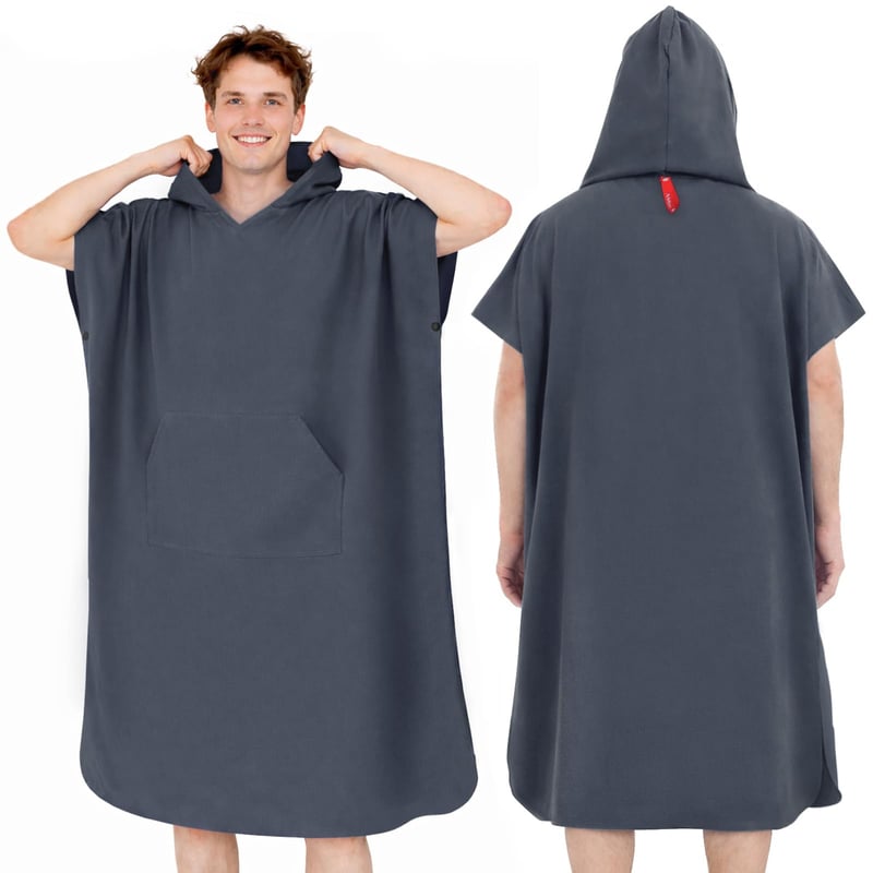 Poncho de baie din microfibră Asde PonDy Unisex pentru femei și bărbați, accesoriu pentru schimbat și prosop, uscare rapidă, super absorbant, ultraușor, pentru sporturi nautice, surf, plajă, camping, gri carbon, mărimea L