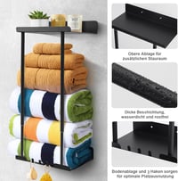 Asdsed Öntapadós Törölközőtartó Polccal 38-75 cm Fekete - Black 3