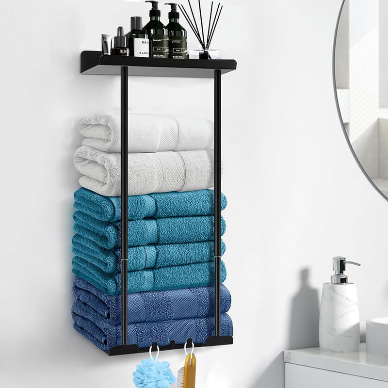 Asdsed Öntapadós Törölközőtartó Polccal 38-75 cm Fekete - Black