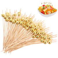 ASelected 300 ks zlatých akrylových kokteilových napichovadiel s korálkami, 12 cm, napichovadlá na finger food, na bufet, narodeninovú oslavu, ovocné špízy, dekorácia kokteilov, špáradlá 1