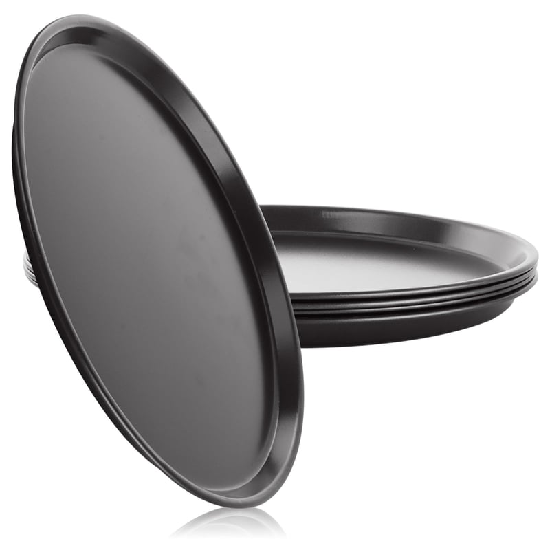 Set 4 tăvi rotunde pentru pizza ASelected cu strat antiaderent, lavabile în mașina de spălat vase, tavă de copt din oțel carbon pentru cuptor, 29 cm, negru
