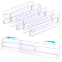 Organizér do zásuviek ASelected, 6 ks, priehľadné plastové nastaviteľné prepážky do zásuviek 27,5 – 52 cm, organizér do kuchyne, spálne, kancelárie a kúpeľne 1