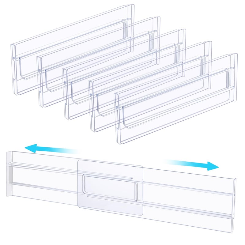 Organizér do zásuviek ASelected, 6 ks, priehľadné plastové nastaviteľné prepážky do zásuviek 27,5 – 52 cm, organizér do kuchyne, spálne, kancelárie a kúpeľne