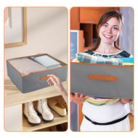 ASelected Úložný box 2 ks, 50x40x20 cm, Organizér do skrine s koženou rúčkou a prepážkou, Skladací textilný úložný box do šatníka, na oblečenie, knihy, sivý 6