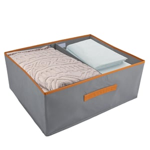 ASelected kutija za pohranu, 2 kom, 50x40x20 cm, organizator za ormar s kožnom ručkom i pregradom, sklopiva platnena kutija za odjeću, odjeću i knjige, siva