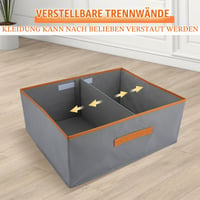 ASelected Úložný box 2 ks, 50x40x20 cm, Organizér do skrine s koženou rúčkou a prepážkou, Skladací textilný úložný box do šatníka, na oblečenie, knihy, sivý 3