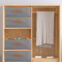 ASelected Úložný box 2 ks, 50x40x20 cm, Organizér do skrine s koženou rúčkou a prepážkou, Skladací textilný úložný box do šatníka, na oblečenie, knihy, sivý 7