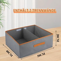 ASelected Úložný box 2 ks, 50x40x20 cm, Organizér do skrine s koženou rúčkou a prepážkou, Skladací textilný úložný box do šatníka, na oblečenie, knihy, sivý 2