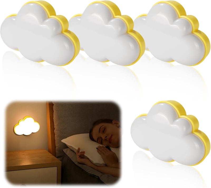 Asfrode 4 db LED éjszakai fény gyerekszobához, felhő dekoráció, automatikus éjjeli lámpa