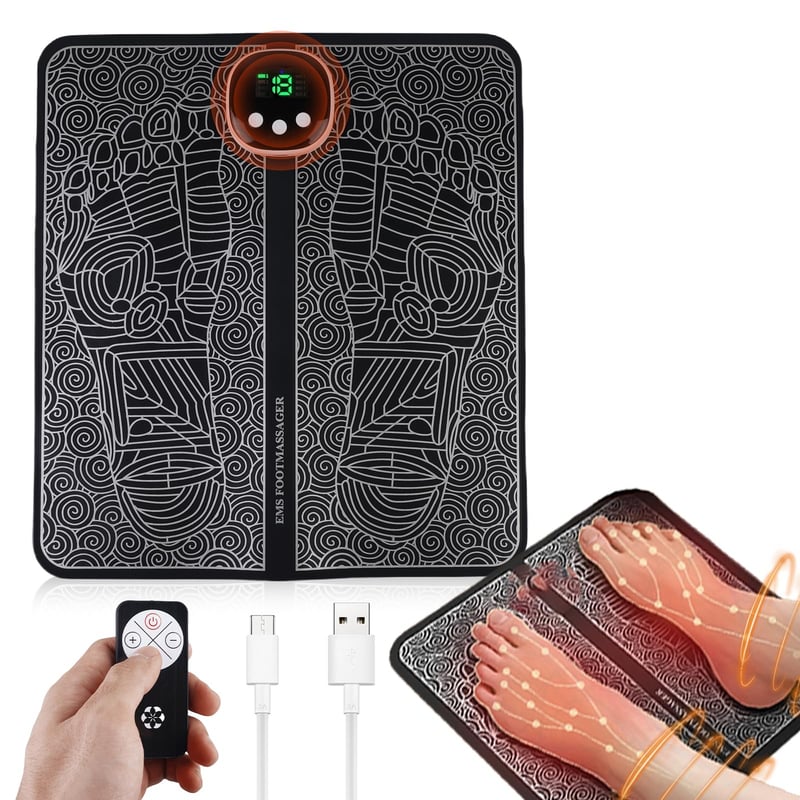 Inteligentný EMS masážny prístroj na nohy Asfrode, prenosná masážna podložka na nohy cez USB, skladacia, 8 režimov, 19 úrovní intenzity, na podporu krvného obehu a proti bolesti svalov