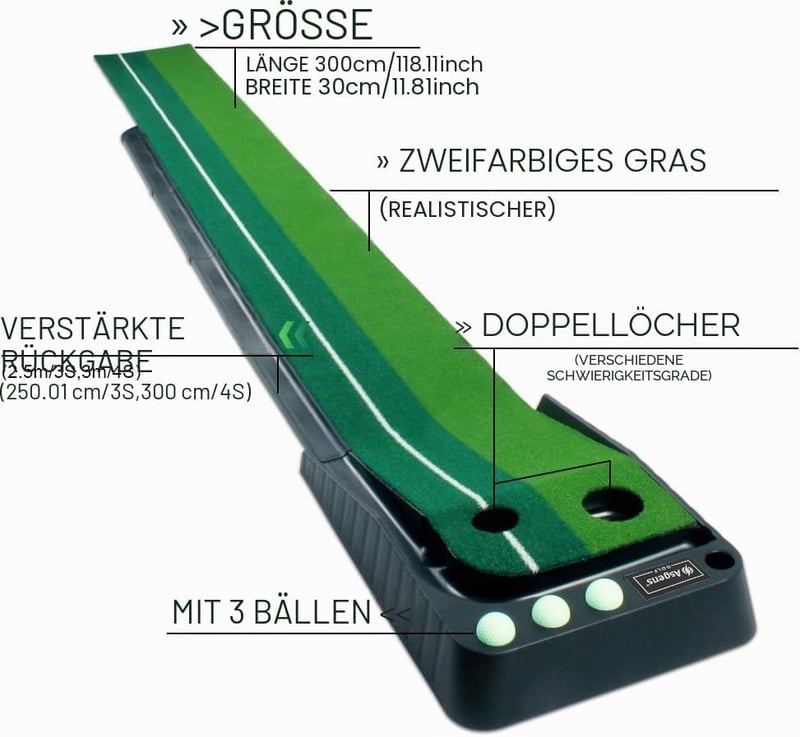 Asgens Minigolf szőnyeg automatikus visszatérítéssel és műfüvvel