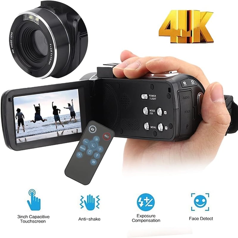 ASHATA 4K digitális videokamera 18x zoom érintőképernyő stabilizátor