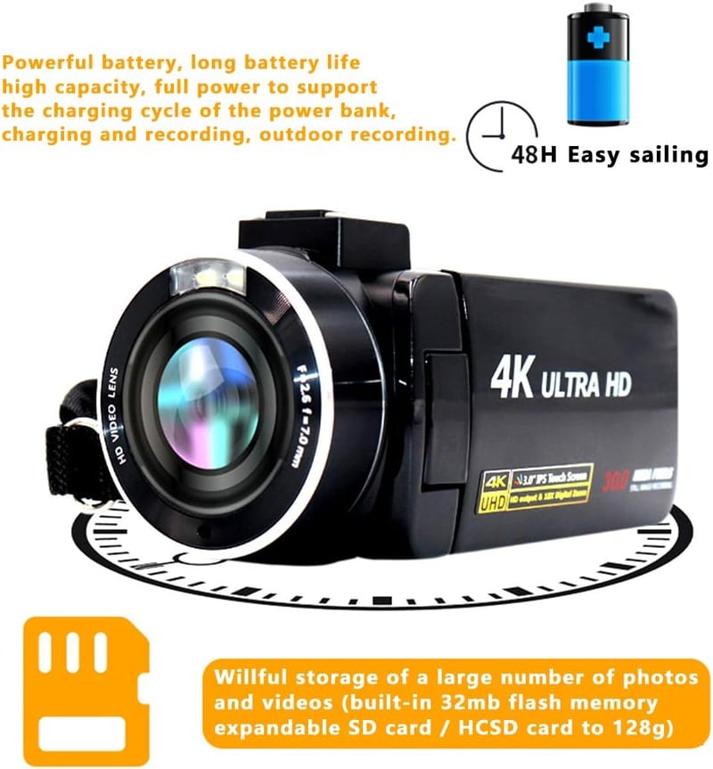 ASHATA 4K digitális videokamera 18x zoom érintőképernyő stabilizátor