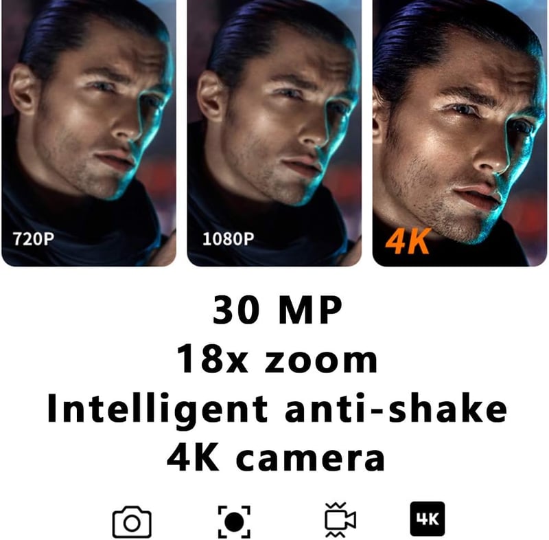 ASHATA 4K digitális videokamera 18x zoom érintőképernyő stabilizátor