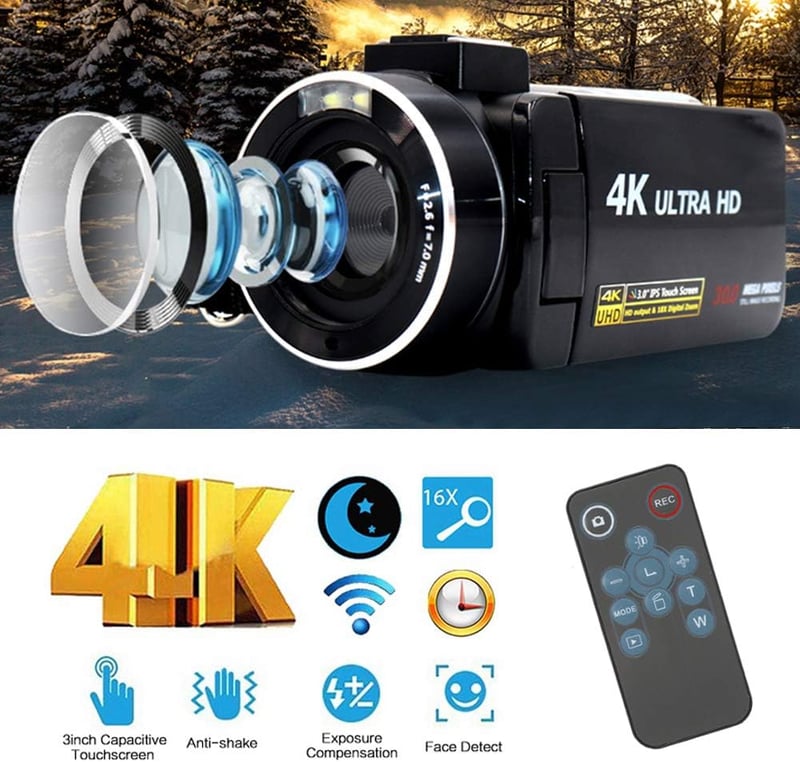 ASHATA 4K digitális videokamera 18x zoom érintőképernyő stabilizátor