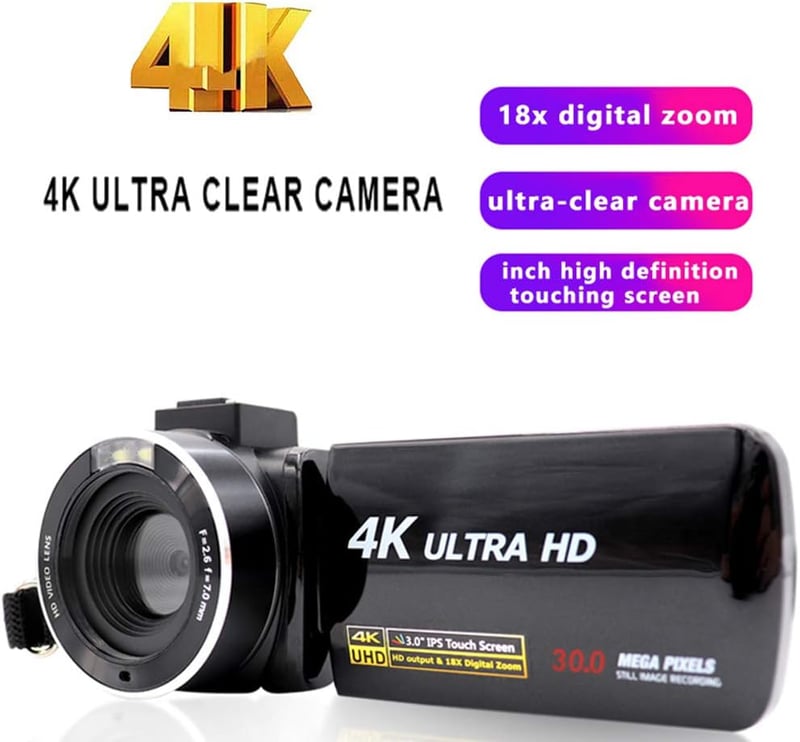 ASHATA 4K digitális videokamera 18x zoom érintőképernyő stabilizátor