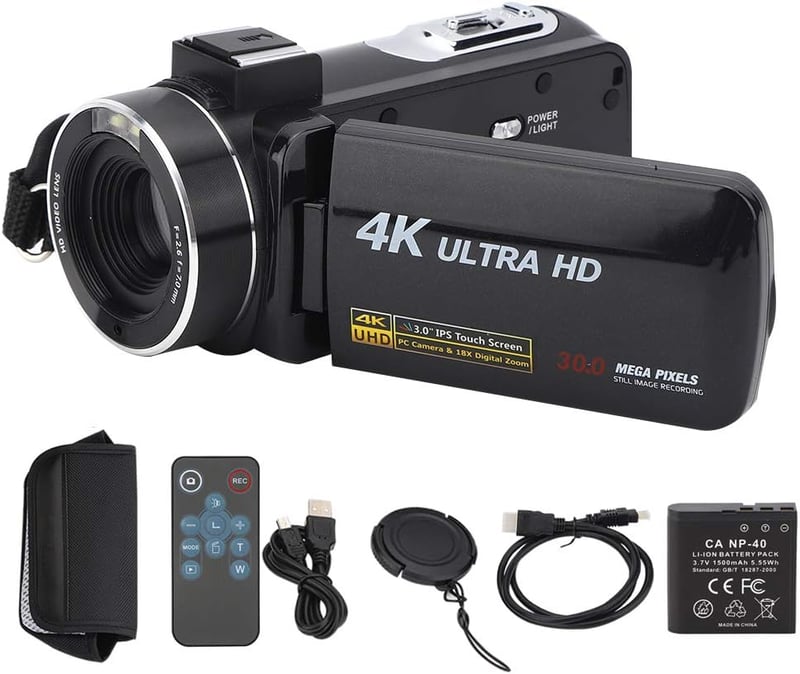 ASHATA 4K digitális videokamera 18x zoom érintőképernyő stabilizátor