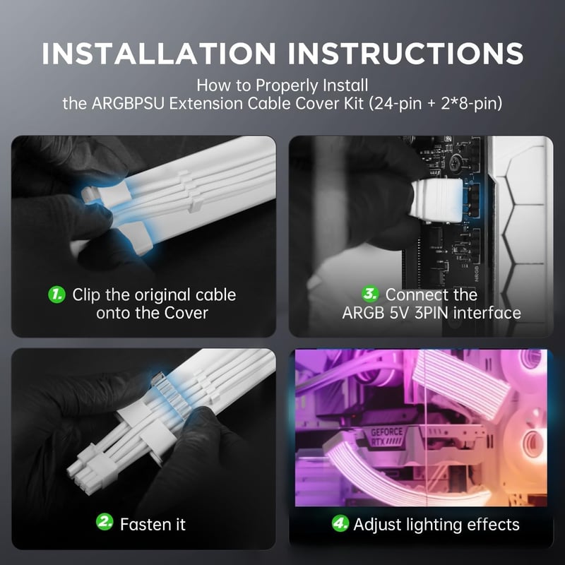 AsiaHorse ARGB RGB PSU kábel borítás szett, 5V 3-Pin szinkronizálás