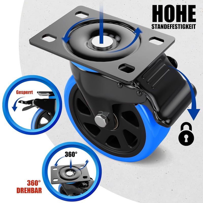 Asibaade 75mm Forgókerék 480kg Teherbírás Bútor Szállítás Ipari Felhasználás - 75mm-Black