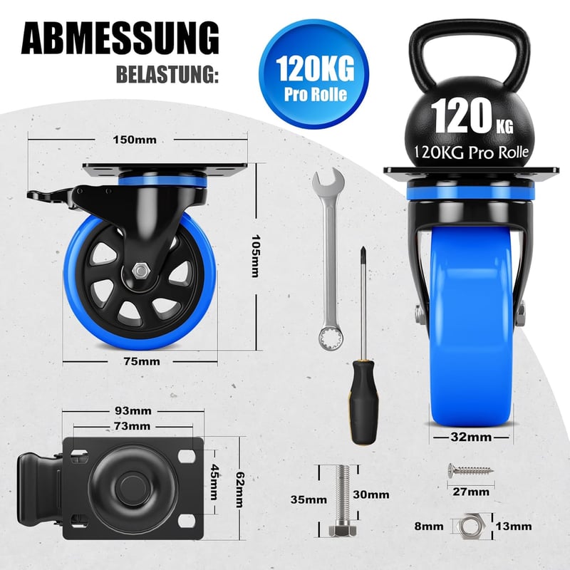 Asibaade 75mm Forgókerék 480kg Teherbírás Bútor Szállítás Ipari Felhasználás - 75mm-Black