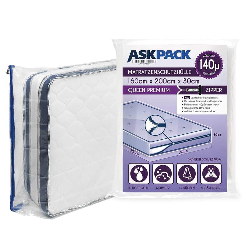 Obal na matrac ASK Pack so zipsom – 160x200 cm, hrúbka fólie 140 µm, veľkosť Queen